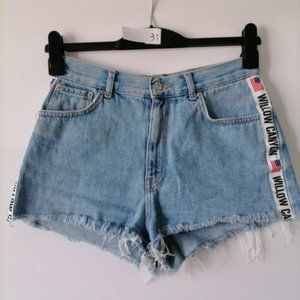 Pull & Bear Womens Blue High Rise Cut Off Distressed Denim Short Size 36